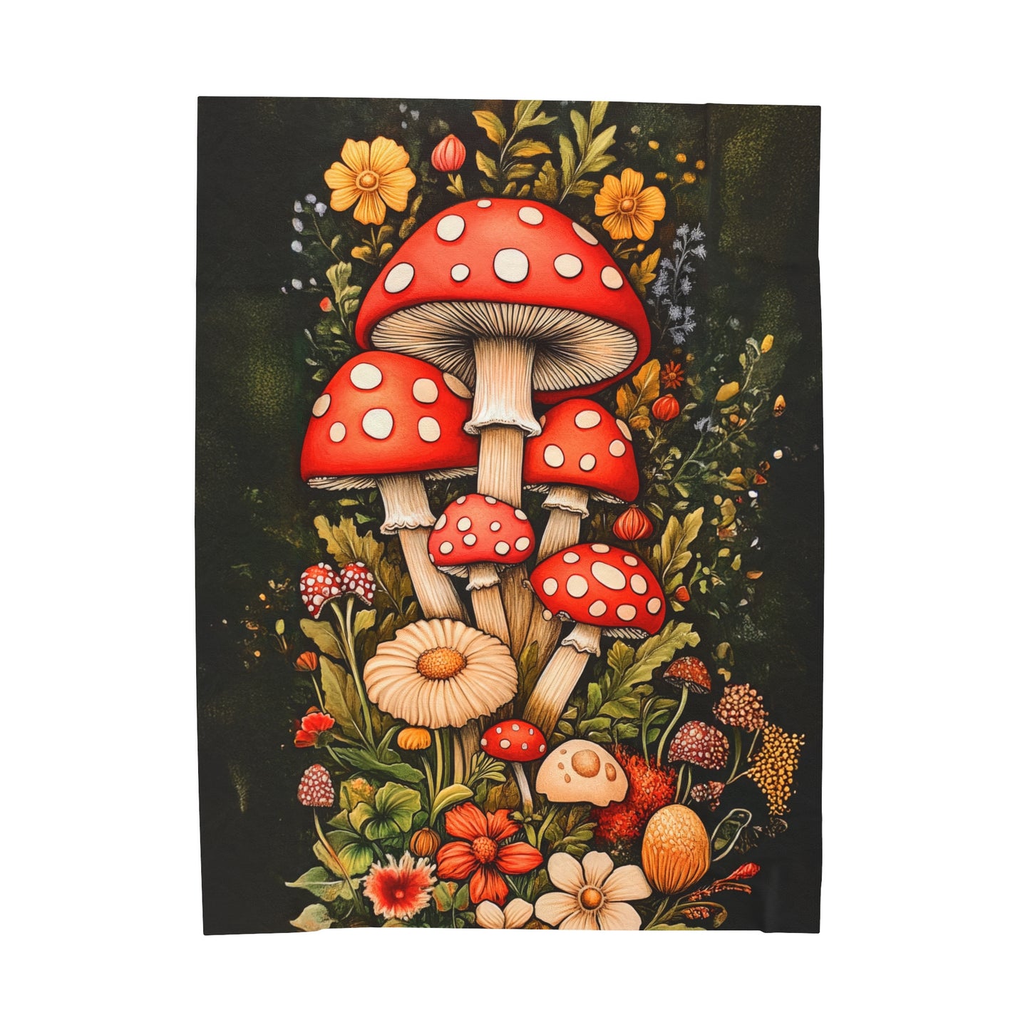 Lush Tapestry of Enchanted Forest Mushrooms Velveteen Plush Blanket 3 Sizes