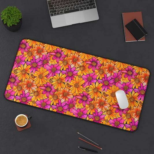 Vibrant Daisy Delight with Bold Orange and Pink Flowers Extended Gaming Mouse Pad  Desk Mat  - 3 Sizes