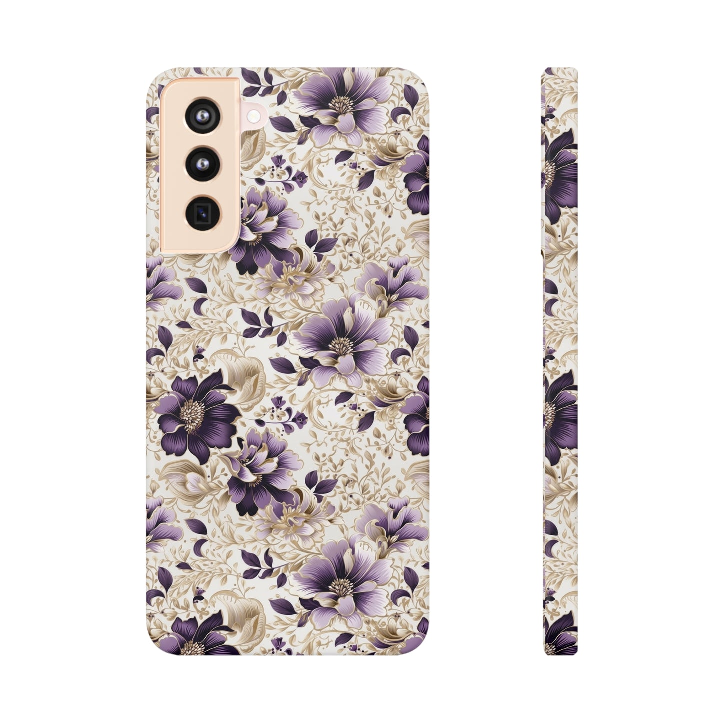 Purple Majesty: Watercolor Floral Design with Gold Foliage Accents Samsung Slim Cases