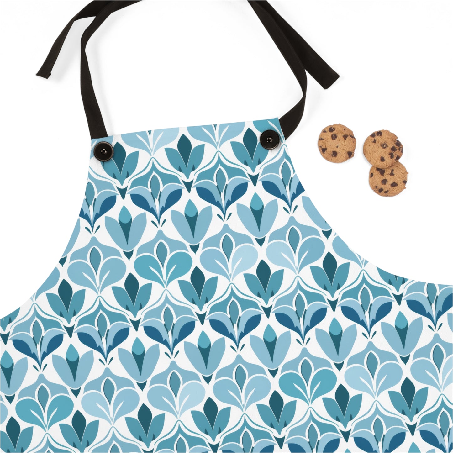 Elegant Floral Pattern in Shades of Aqua and Teal, Forming Graceful Botanical Motifs Kitchen Chef Apron