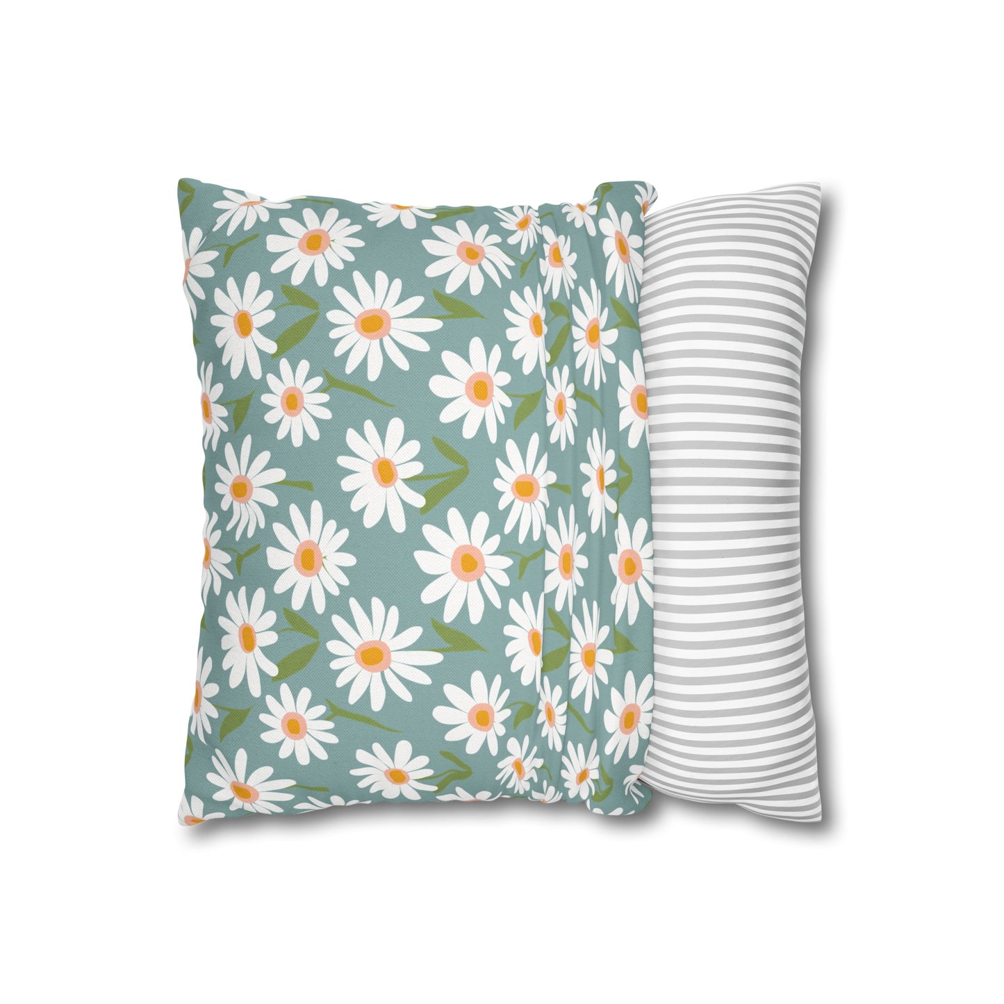 Cheerful Bright Daisy on Pastel Green Spun Polyester Square Pillowcase 4 Sizes