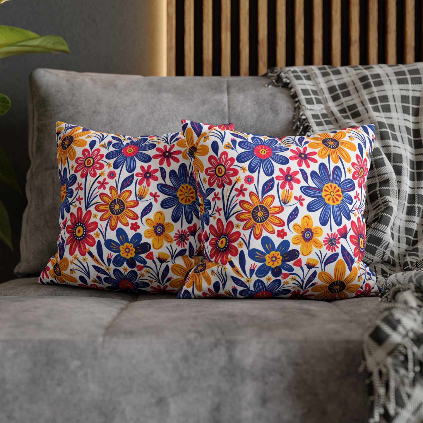 Vivid Blossom Bouquet: Large Hand-Drawn Spring Flowers Bursting with Vibrant Colors Spun Polyester Square Pillowcase 4 Sizes