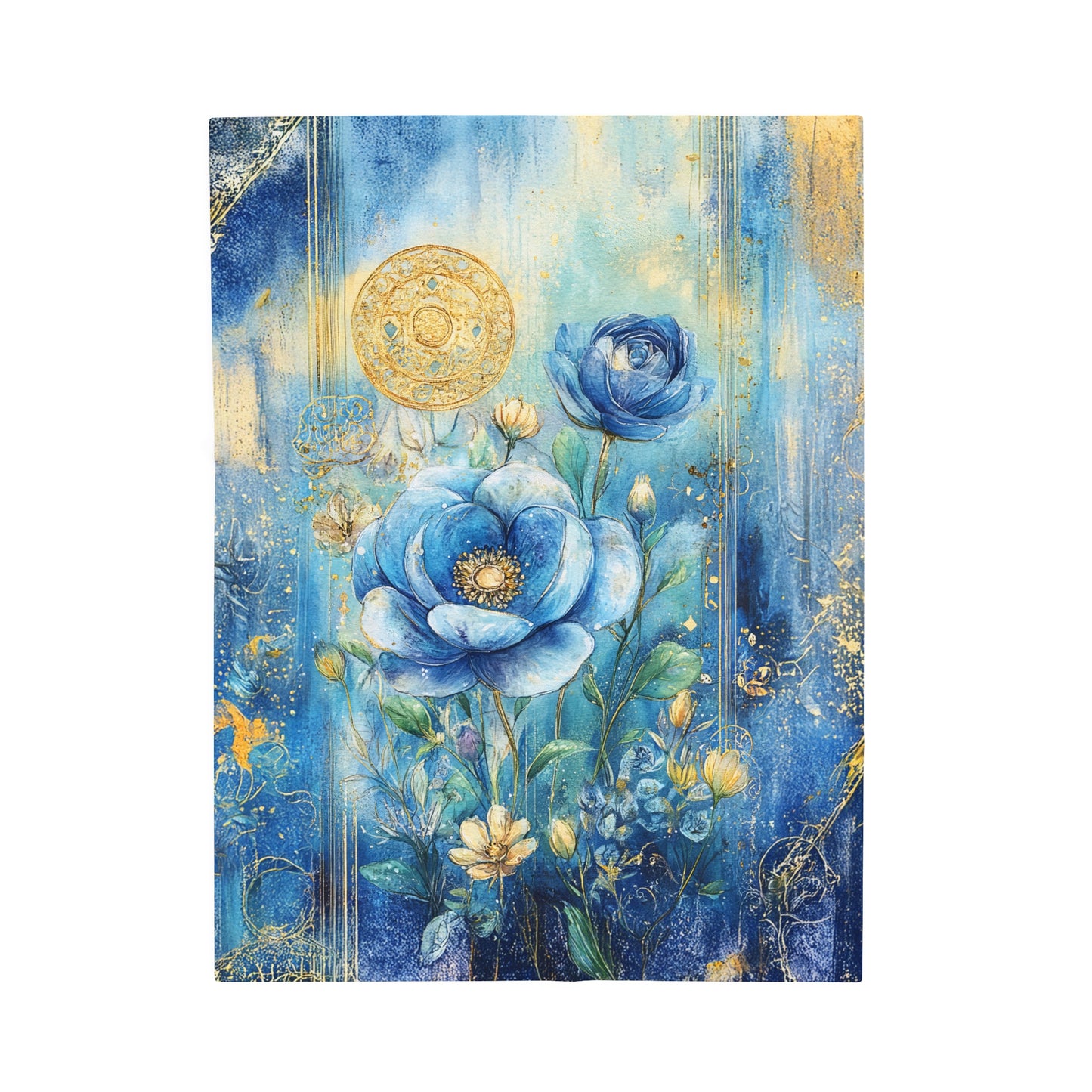 Celestial Blossoms in A Symphony in Blue Velveteen Plush Blanket 3 Sizes