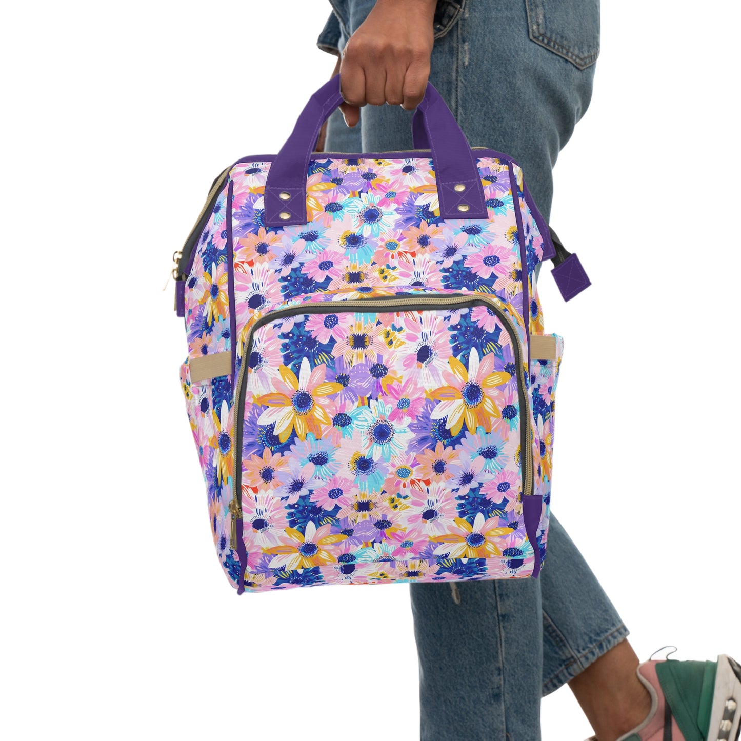 Watercolor Wonderland: Large Colorful Daisies Blooming with Radiance Multifunctional Diaper Backpack