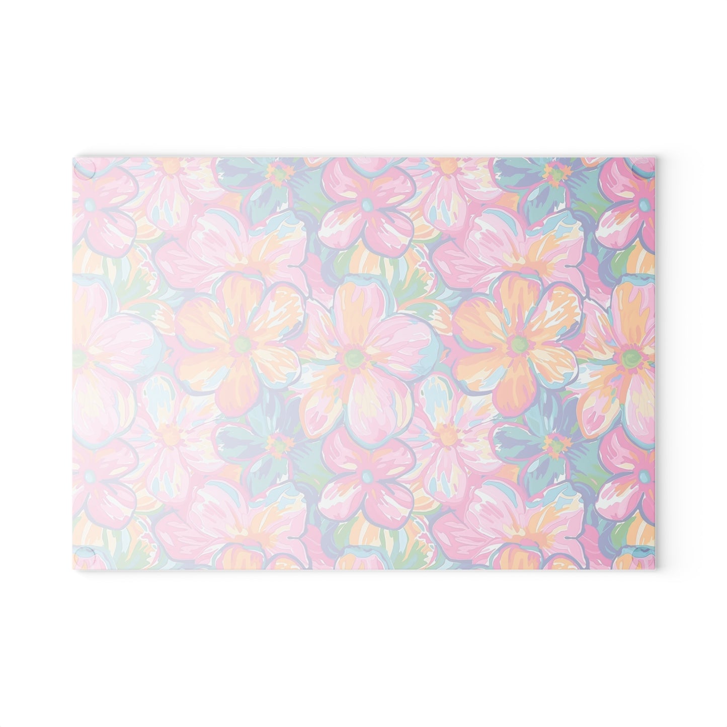 Chromatic Blossoms: Large Watercolor Flowers in Mixed Pinks, Blues, and Oranges Cutting Board 2 Sizes