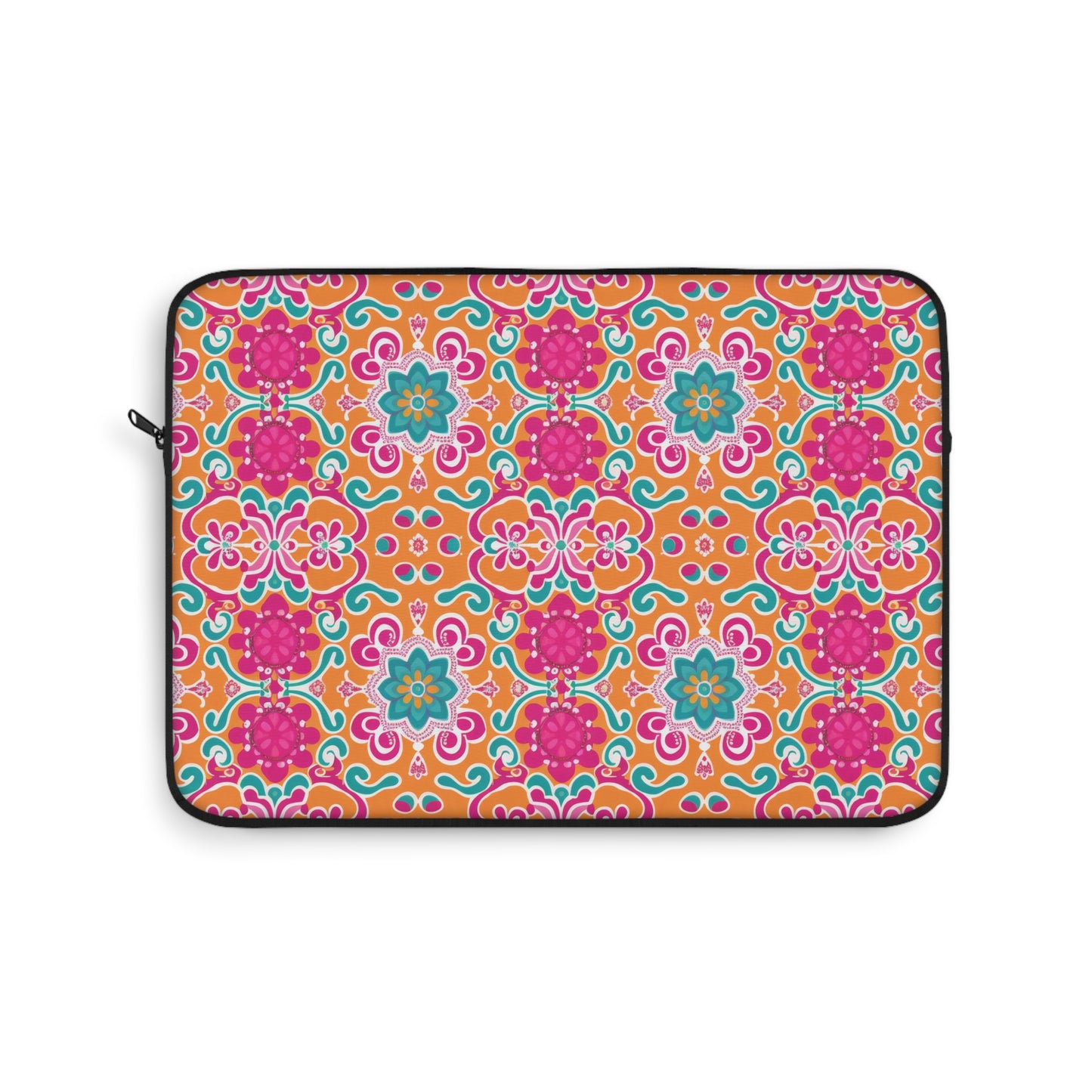 Kaleidoscope of Warm Tangerine, Lush Teal, and Lively Pink Blooms Laptop or Ipad Protective Sleeve 3 Sizes Available