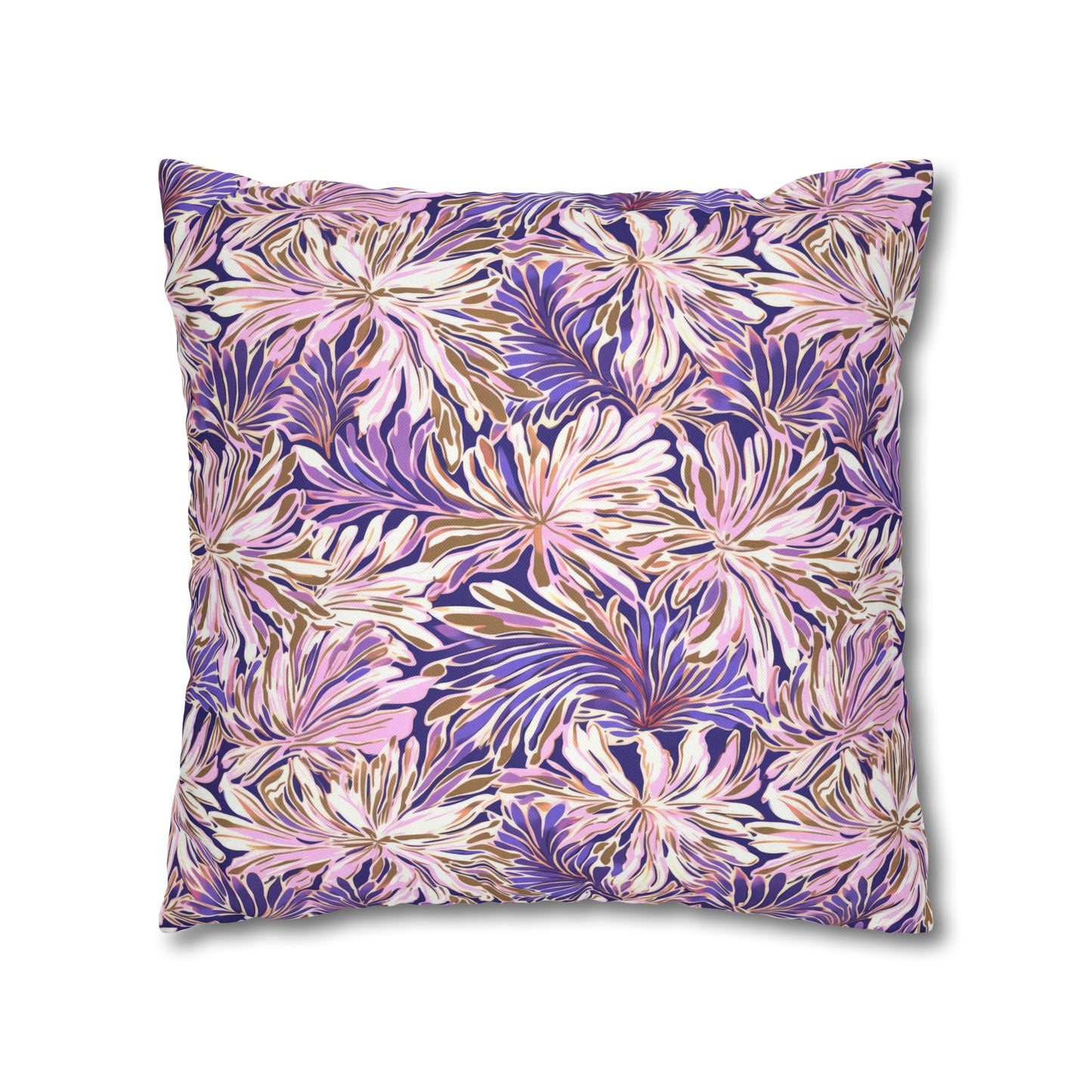 Gilded Blooms: Purple, Pink, and Gold Abstract Watercolor Flowers Spun Polyester Square Pillowcase 4 Sizes