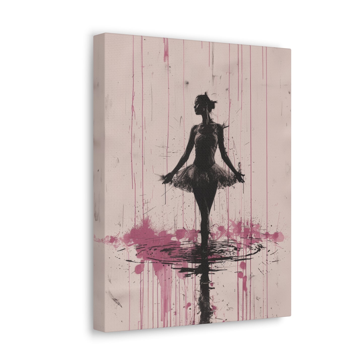 Grace in the Rain Abstract Ballerina Dancing Amidst Pink Showers Print on Canvas Gallery - 13 Sizes