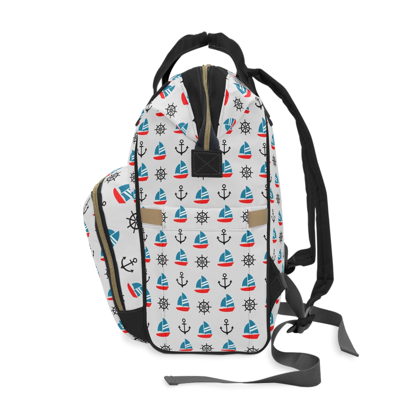 Adorable Kids' Blue and Red Sailboats and Anchors Multifunctional Diaper Backpack