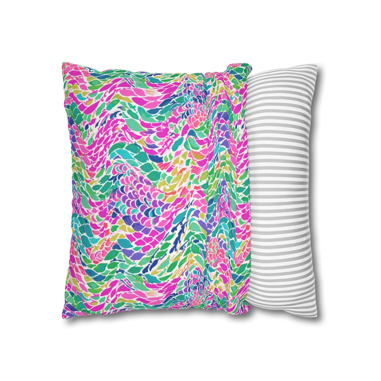 Enchanted Waves: Rainbow Mermaid Dancing in the Sea Spun Polyester Square Pillowcase 4 Sizes