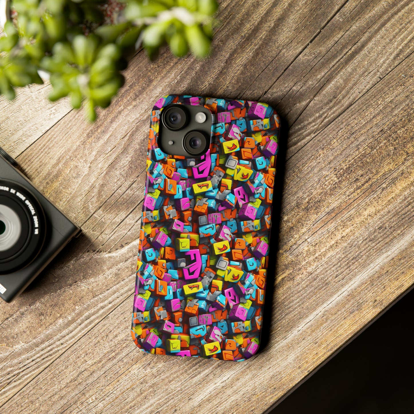 3D Abstract Colorful Block Design Iphone 15-12 Slim Phone Case