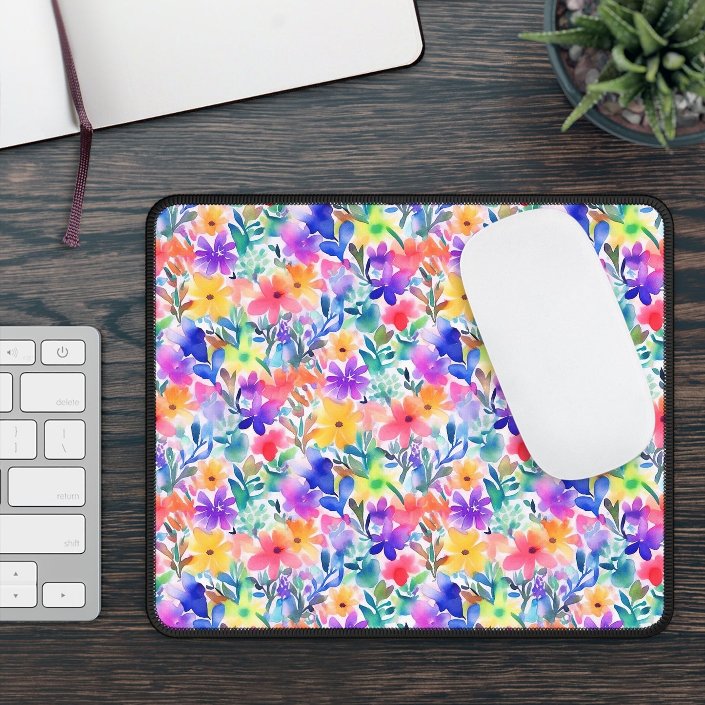 Radiant Watercolor Blooms: Bright and Vivid Floral Design Gaming Mouse Pad with Finished Edges