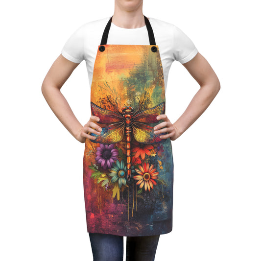 Mesmerizing Vibrant Dragonfly and Flowers Kitchen Chef Apron