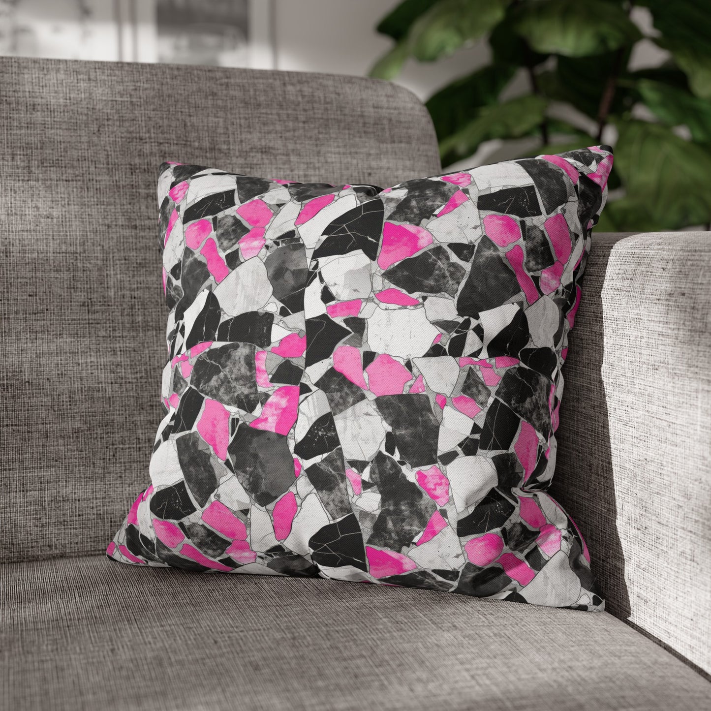 Chic Pink and Gray Mosaic Design Spun Polyester Square Pillowcase 4 Sizes