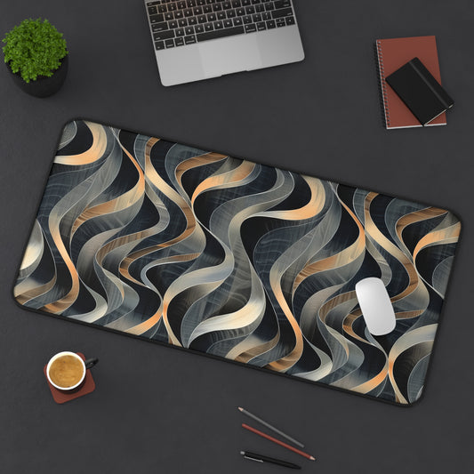 Artistic Fusion of Wavy Lines in a Palette of Silver, Gold, and Dark Hues Extended Gaming Mouse Pad  Desk Mat  - 3 Sizes