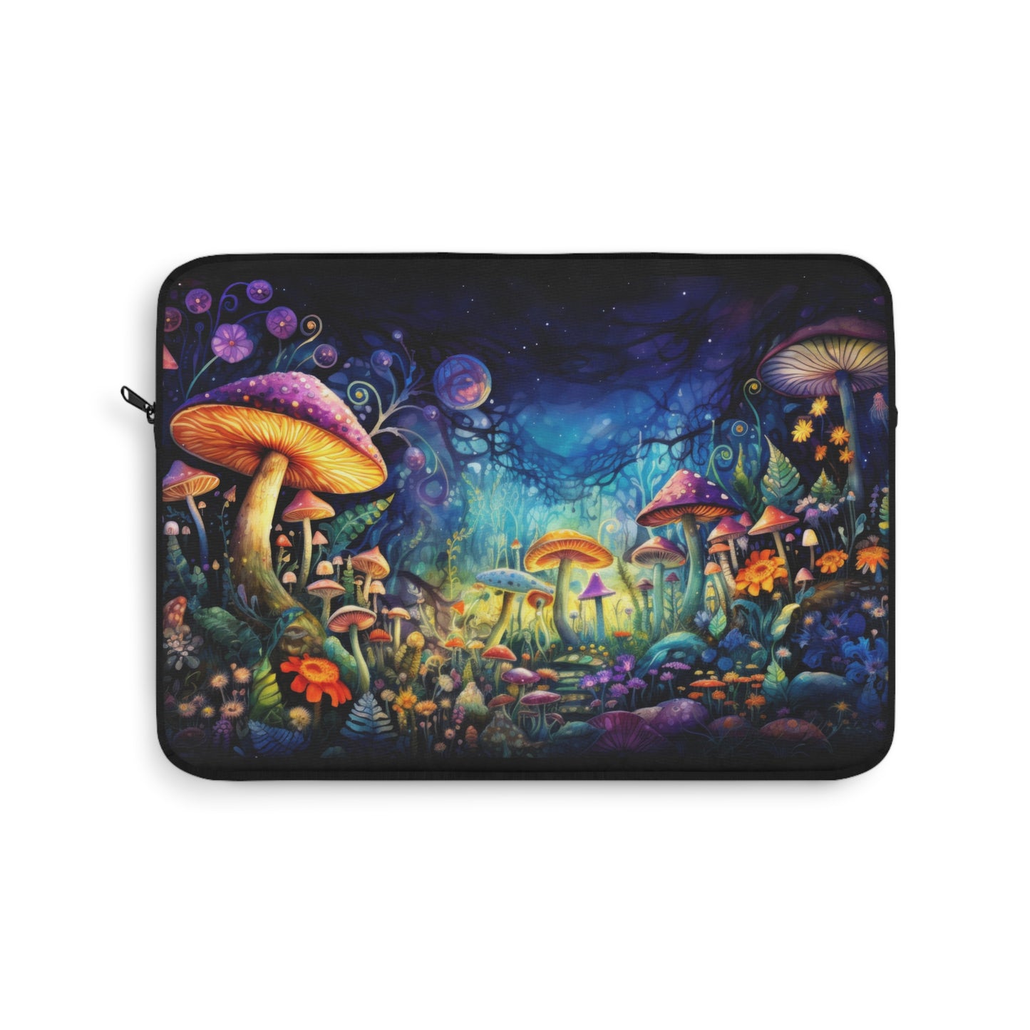 Fantasy Neon Nighttime Mushroom and Flower Garden - Laptop or Ipad Protective Sleeve 3 Sizes