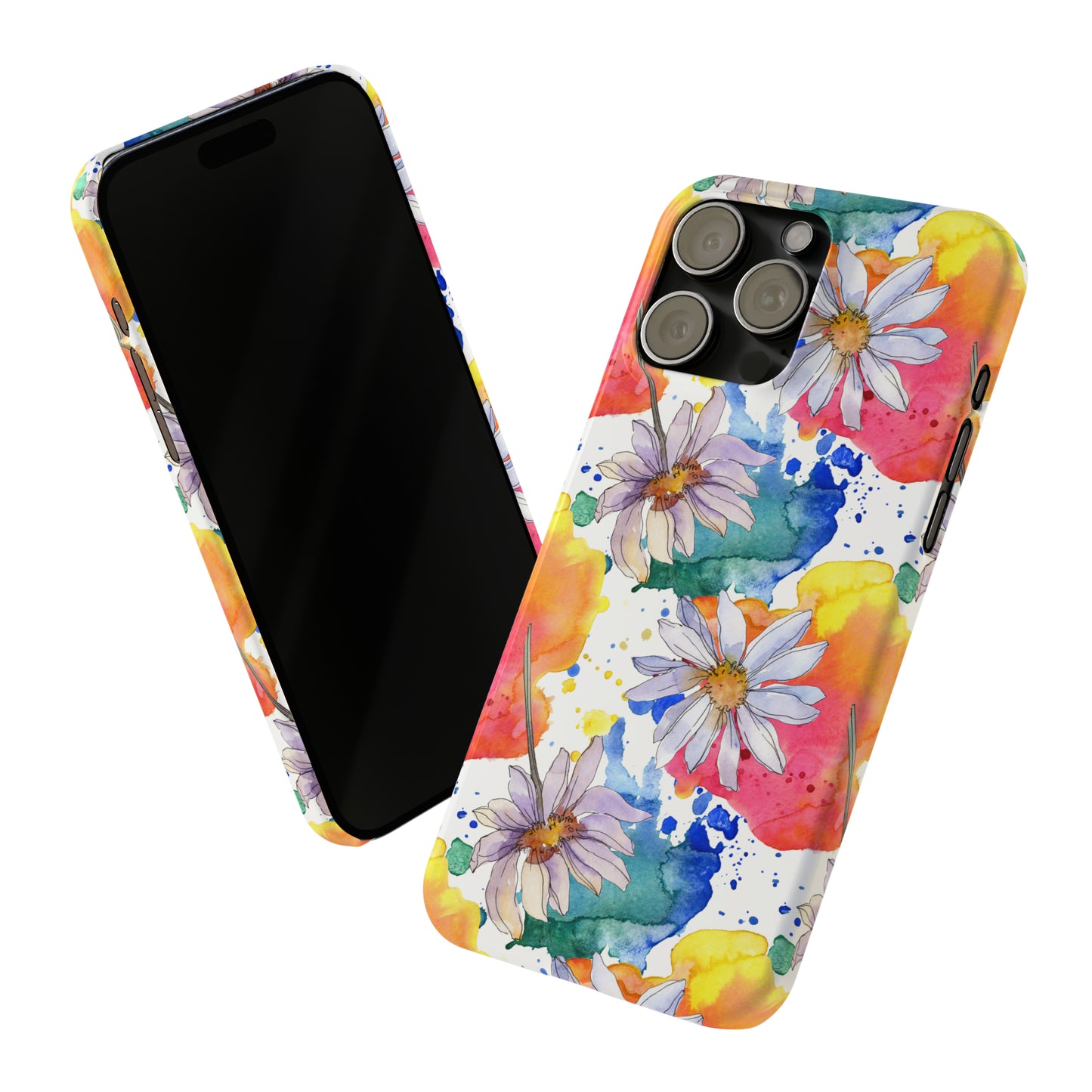 Large Colorful Watercolor Daisy Design Iphone 15-12 Slim Phone Case