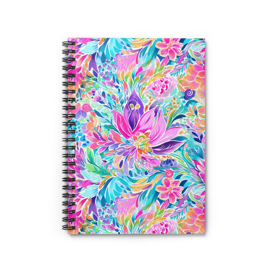 Tropical Prism: Rainbow Watercolor Flowers in Full Bloom Spiral Ruled Line Notebook