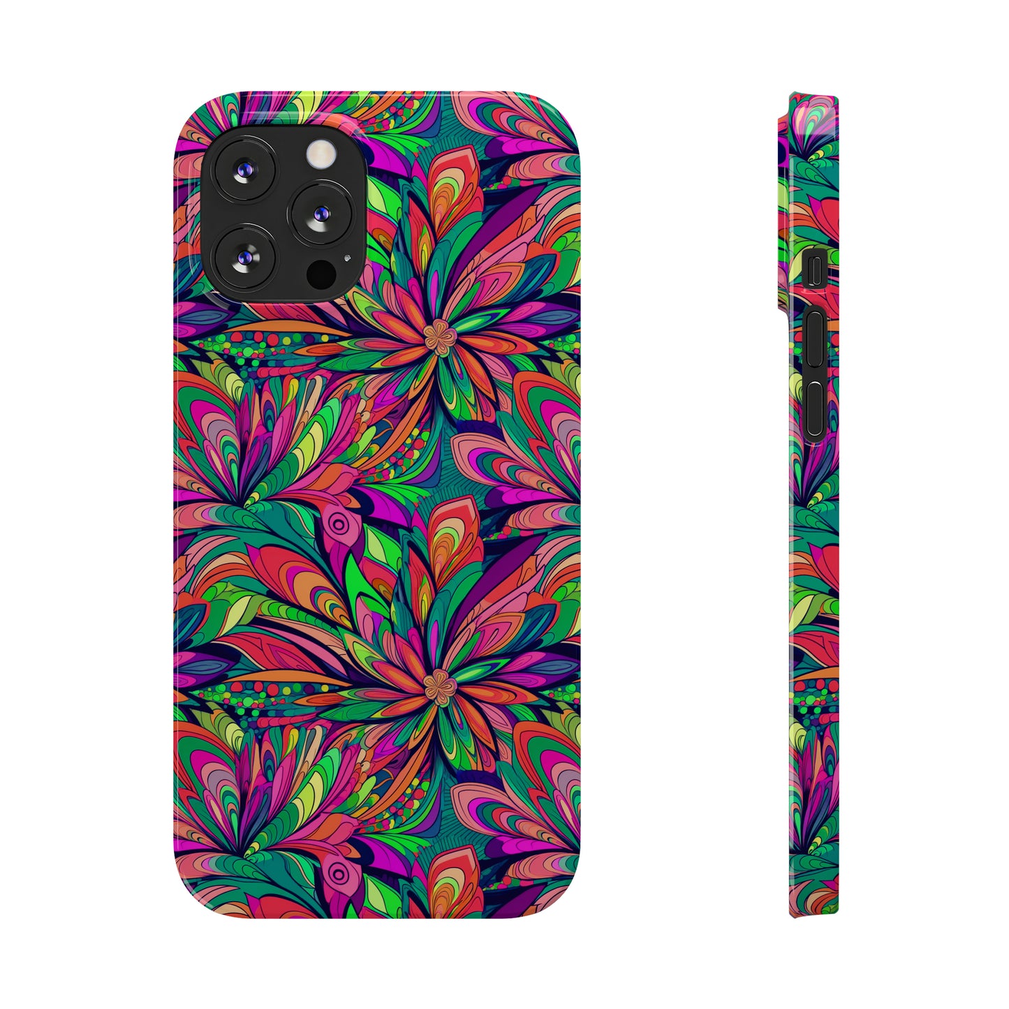 Tropical Large Neon Flowers Iphone 15-12 Slim Phone Case