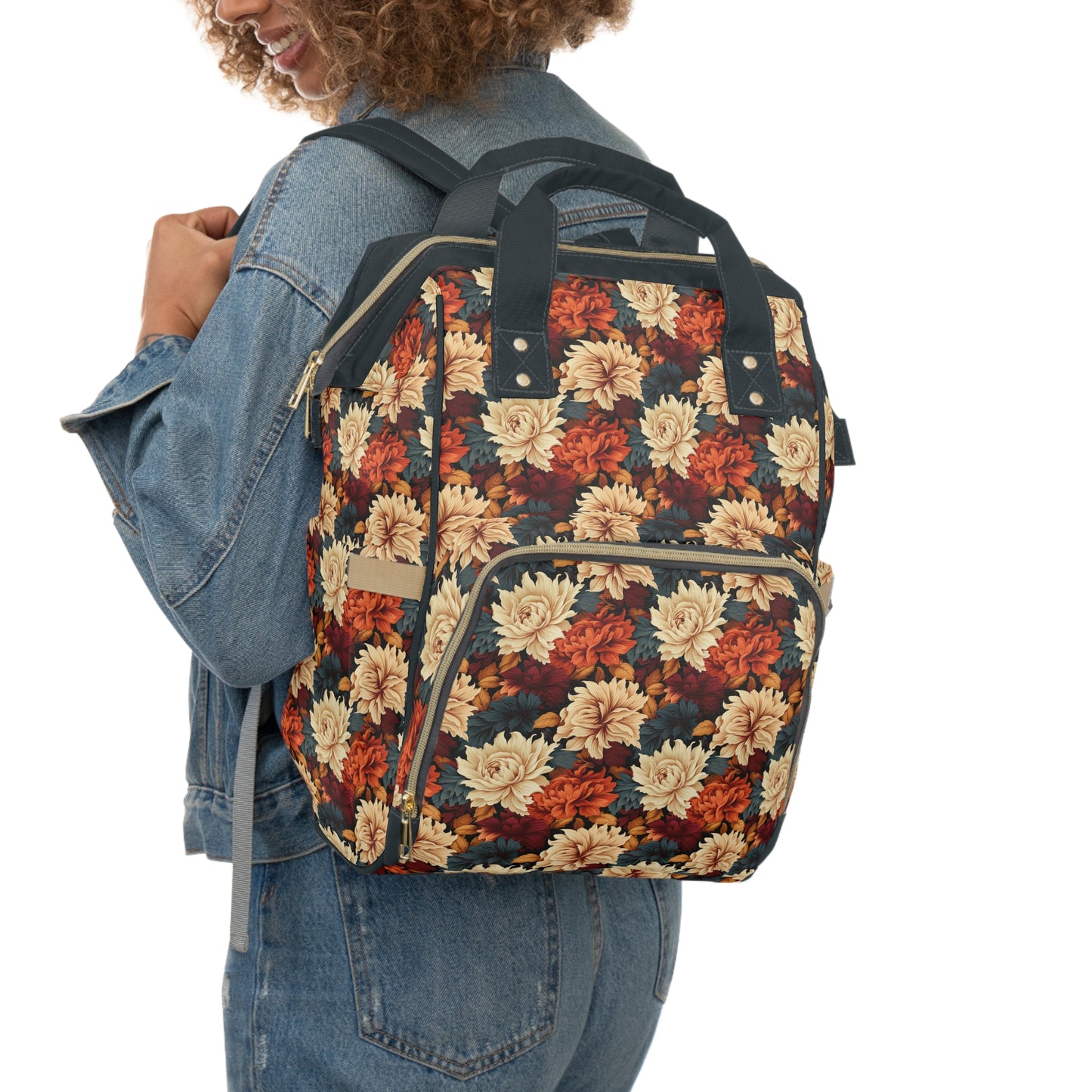 Autumn Elegance Vintage Floral Symphony in Rich Fall Colors Multifunctional Diaper Backpack