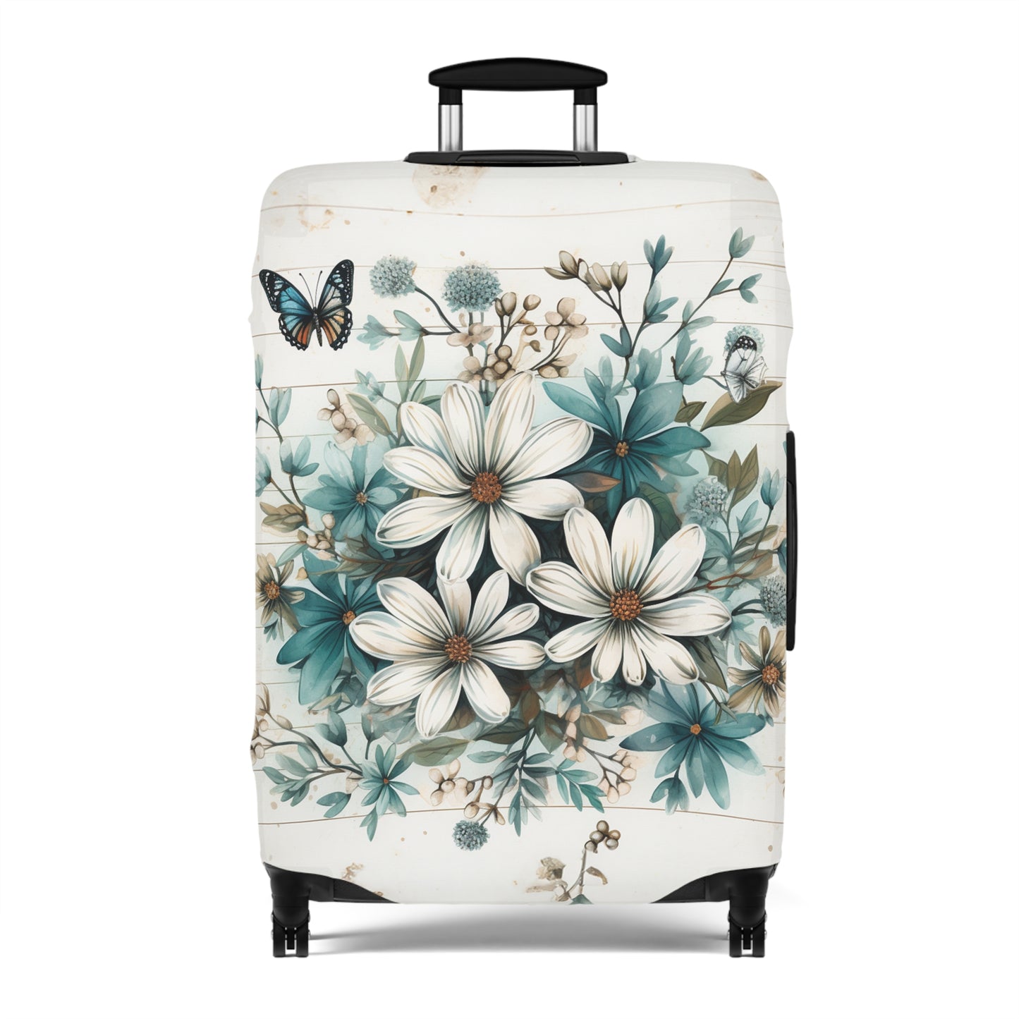 Rustic Charm Bouquet featuring Teal Accents White Wild Daisies with Butterflies  Luggage Protector and Cover 3 Sizes