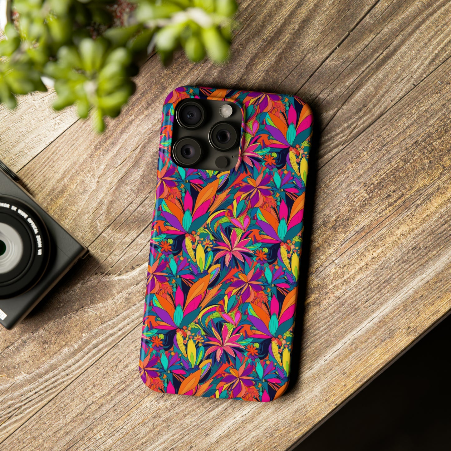 Tropical Neon Flowers Iphone 15-12 Slim Phone Case