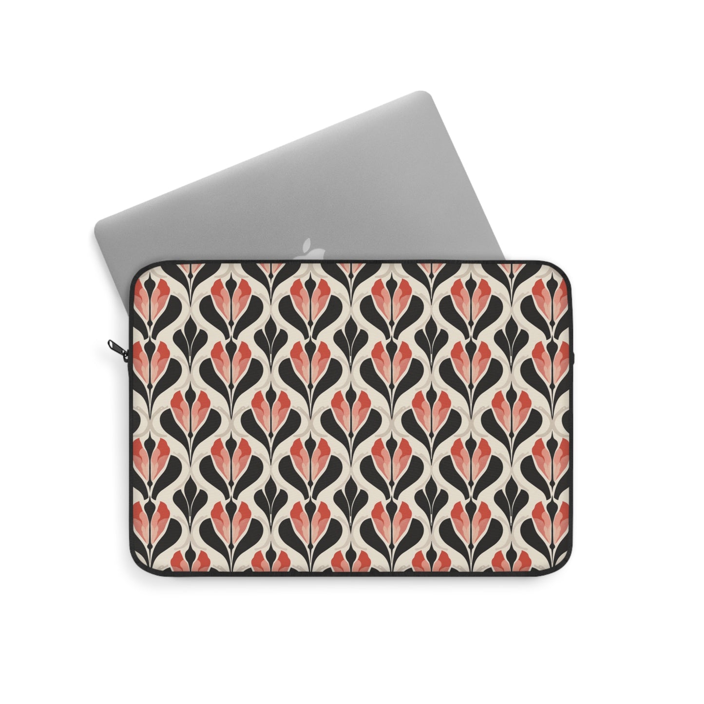 Art Deco Elegance Red Floral Motif on Cream Laptop or Ipad Protective Sleeve 3 Sizes Available