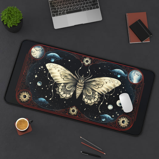 Fantasy Death Moth and Celestial Planets - Desk Mat Extended Gaming Mouse Pad 3 Sizes