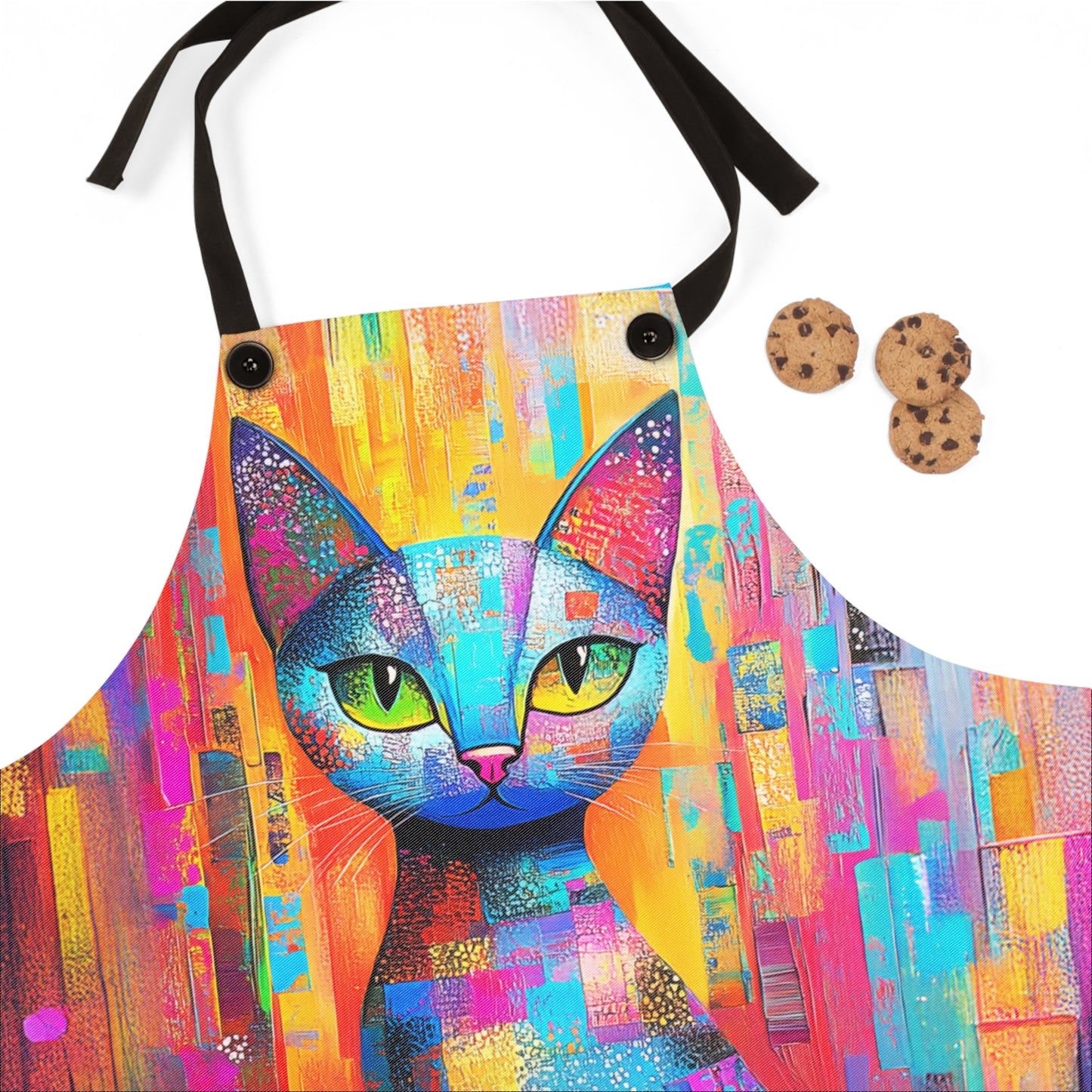 Vibrant Patchwork Abstract Cat Kitchen Chef Apron