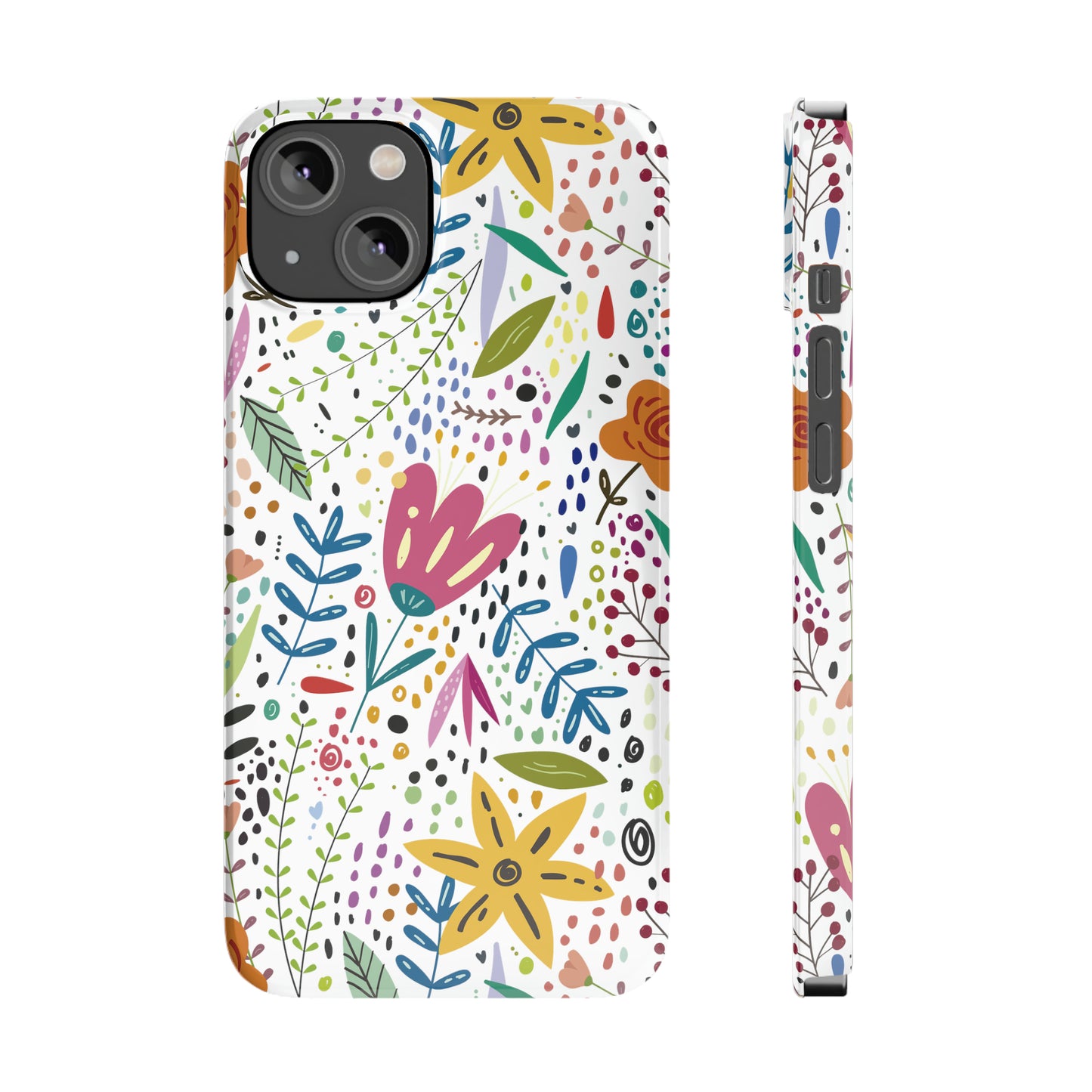 Springtime Splendor: Hand-Drawn Flowers Bursting with Vibrant Colors Design Iphone 15-12 Slim Phone Case