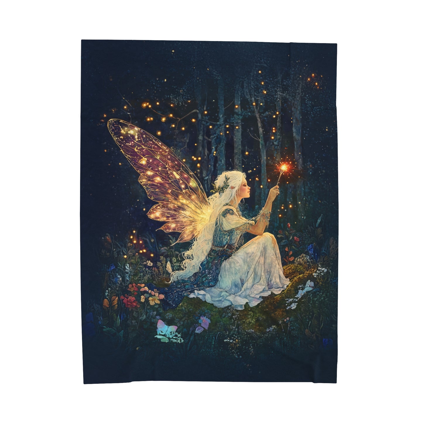 Ethereal Fairy with Glowing Wings Amidst Enchanted Forest Velveteen Plush Blanket 3 Sizes