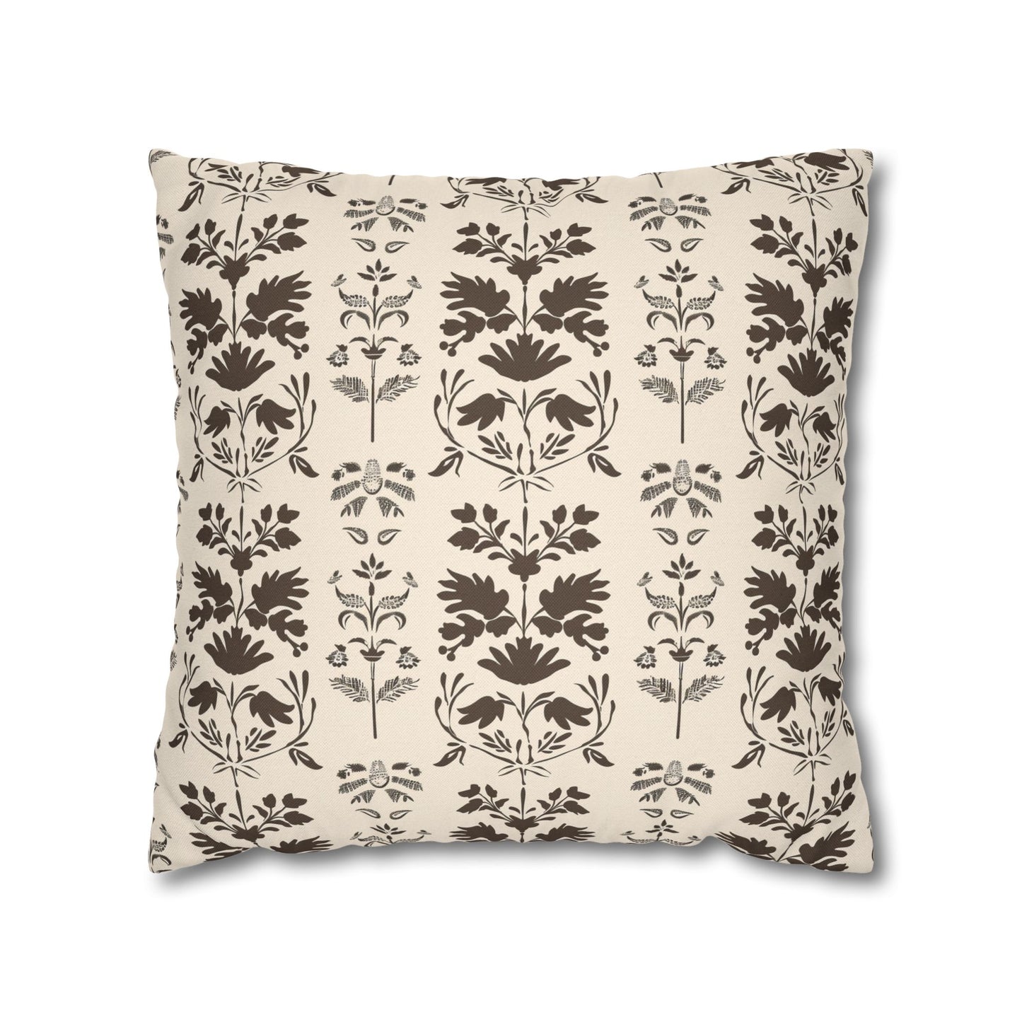 Early American Stencil-Inspired Beige and Brown Floral Pattern Spun Polyester Square Pillowcase 4 Sizes