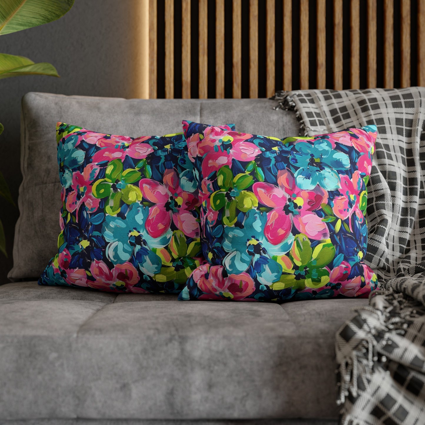 Dusk Blossoms: Moody Pink, Blue, and Yellow Watercolor Flowers Spun Polyester Square Pillowcase 4 Sizes