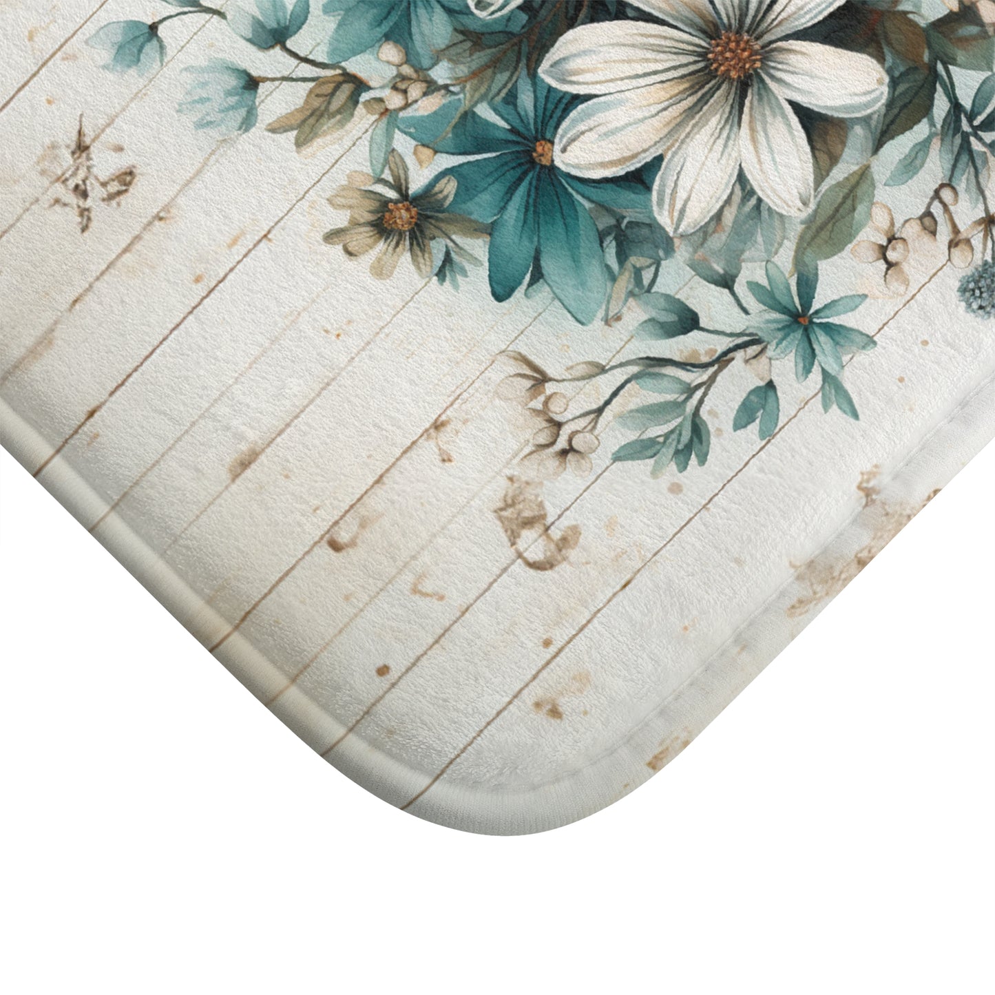 Rustic Charm Bouquet featuring Teal Accents White Wild Daisies with Butterflies  Bathroom Non-Slip Mat 2 Sizes