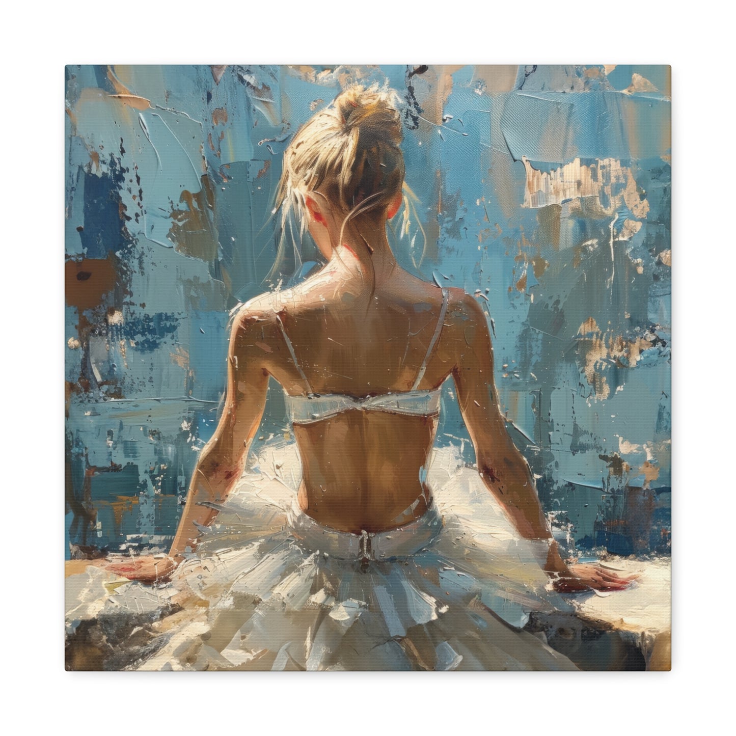 Sunlit Serenity Ballerina in White Dress, Bathed in Sunlight and Blue Skies with Back Turned Print on Canvas Gallery - 13 Sizes