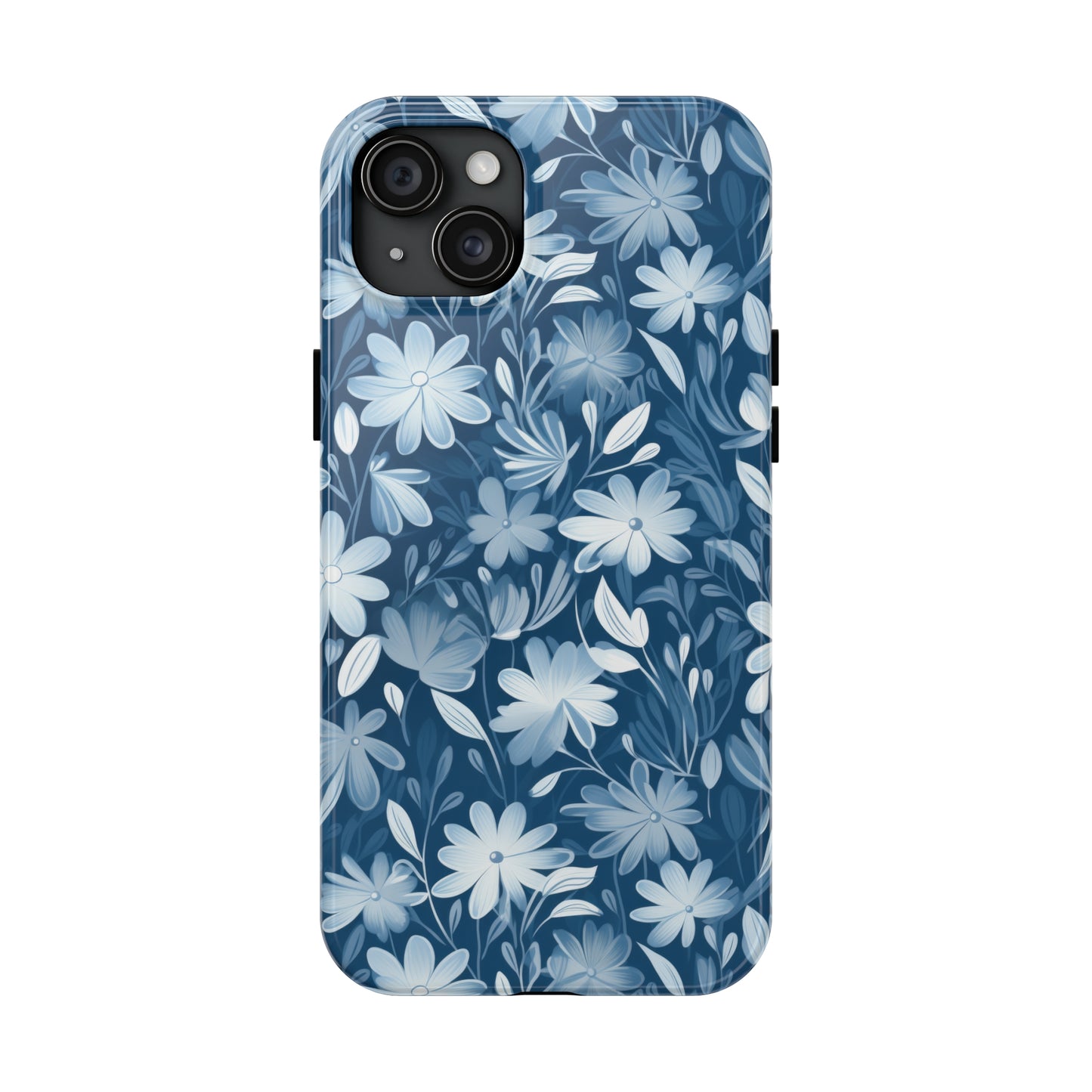 Gentle Elegance: Soft Muted Blue Flower Design Iphone Tough Phone Case