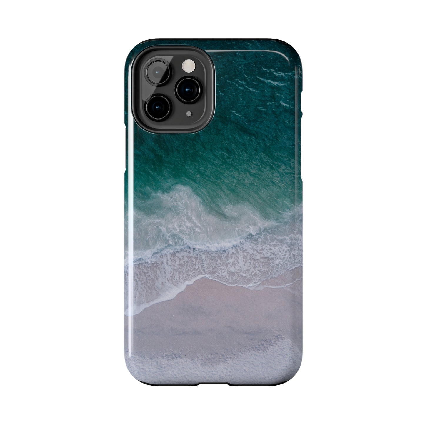 Ocean's Embrace: Deep Green Waters with White Waves Crashing onto the Beach Design Iphone Tough Phone Case