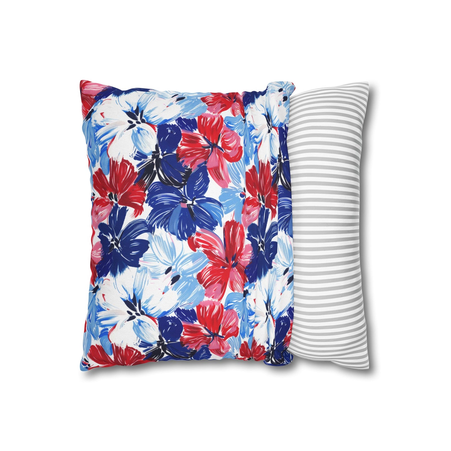 Americana Blooms: Large Watercolor Flowers in Red, White, and Blue Spun Polyester Square Pillowcase 4 Sizes