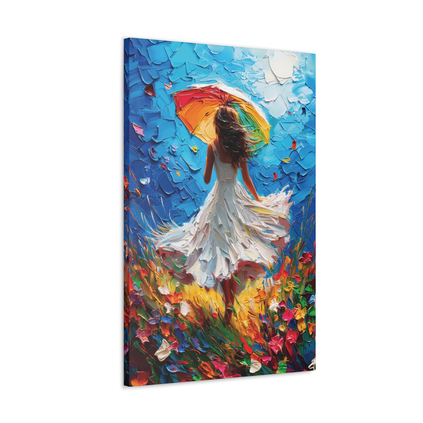 Spring Storm with Women Dancing in Field of Vibrant Spring Flowers Oil Painting Print on Canvas Gallery - 12 Sizes