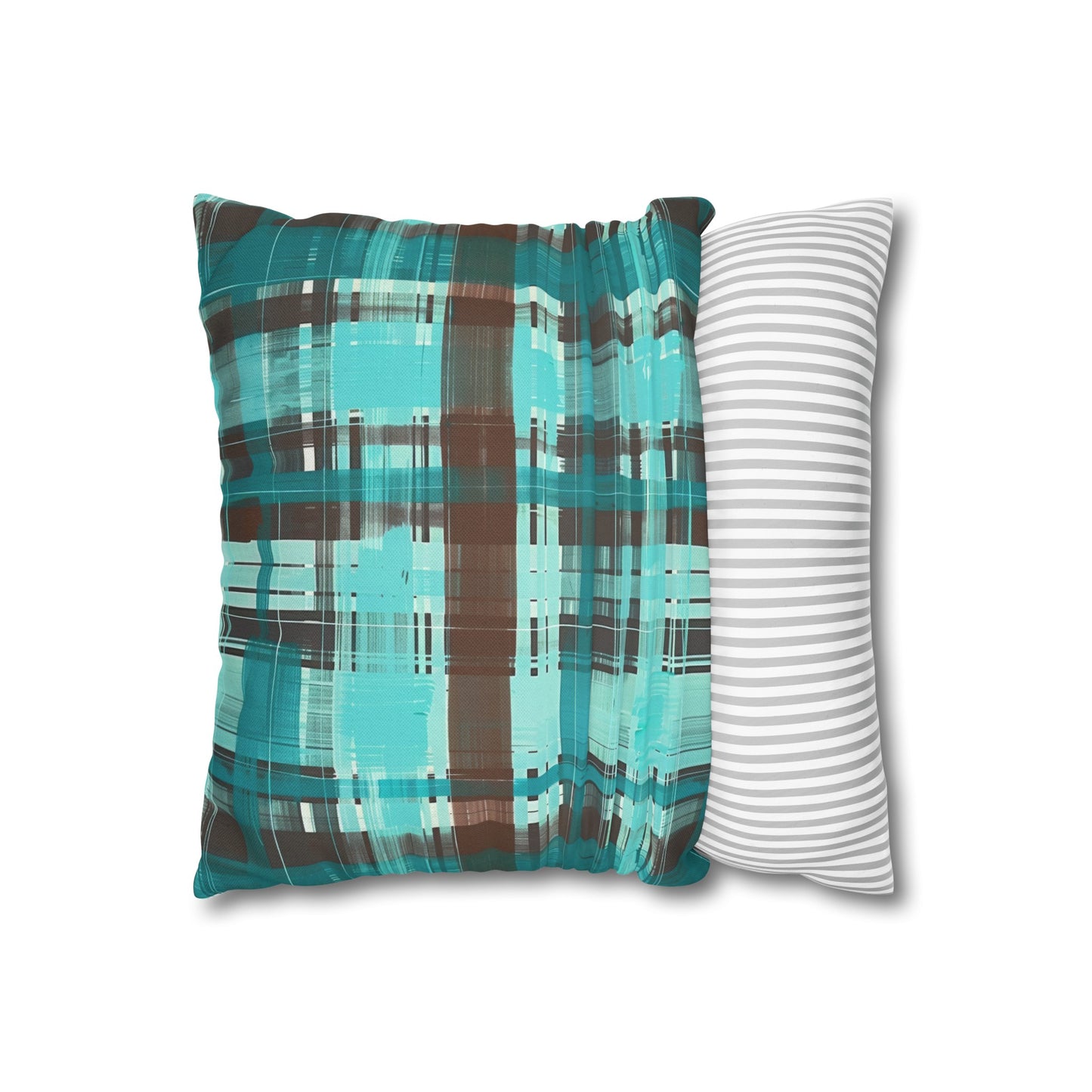 Bold Abstract Watercolor Plaid in Shades of Green and Brown Spun Polyester Square Pillowcase 4 Sizes