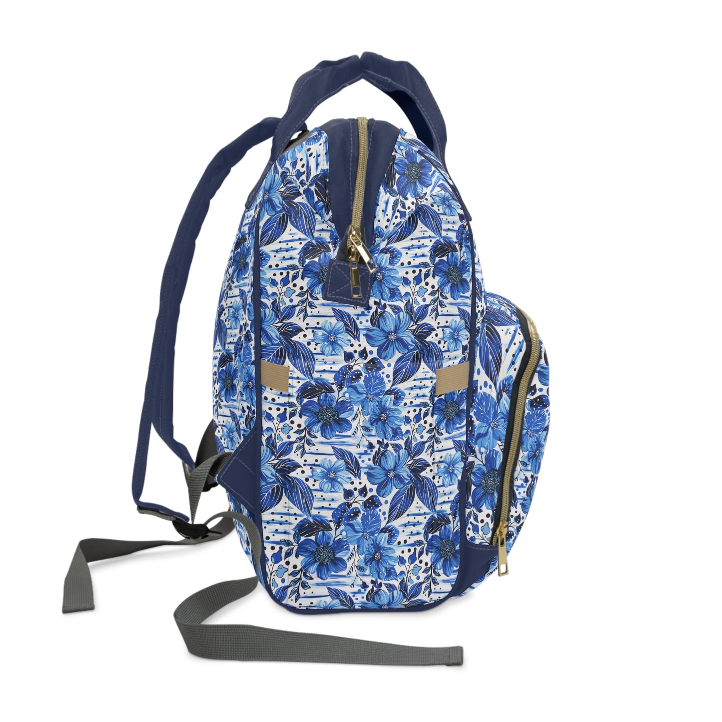 Floral Symphony in Shades of Blue, Harmonized with Abstract Lines Multifunctional Diaper Backpack