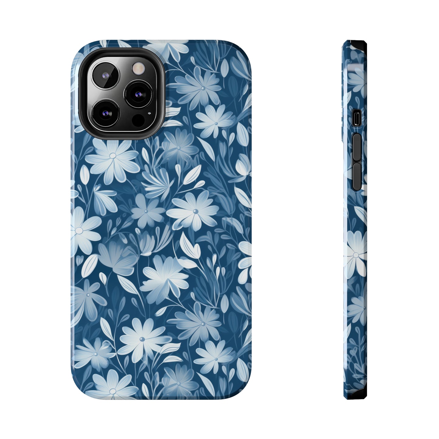 Gentle Elegance: Soft Muted Blue Flower Design Iphone Tough Phone Case