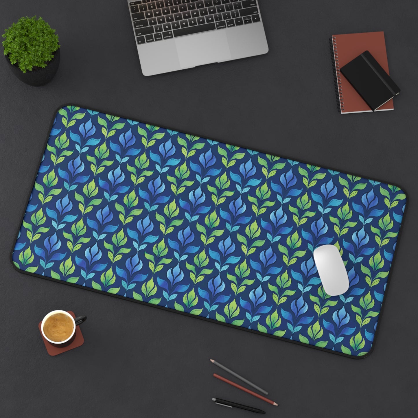 Vintage Blue and Green Botanical Extended Gaming Mouse Pad  Desk Mat  - 3 Sizes