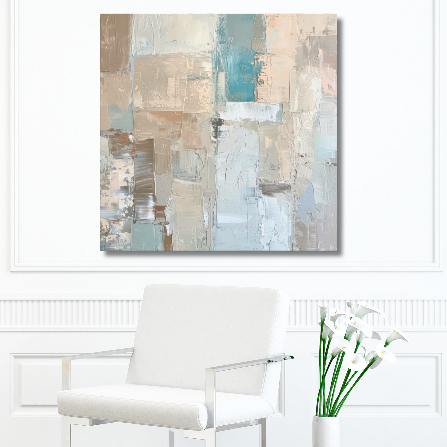 Bold Contrasts Abstract Grey Teal and Tan Color Blocking with Bold, Heavy Strokes Print on Canvas Gallery - 13 Sizes