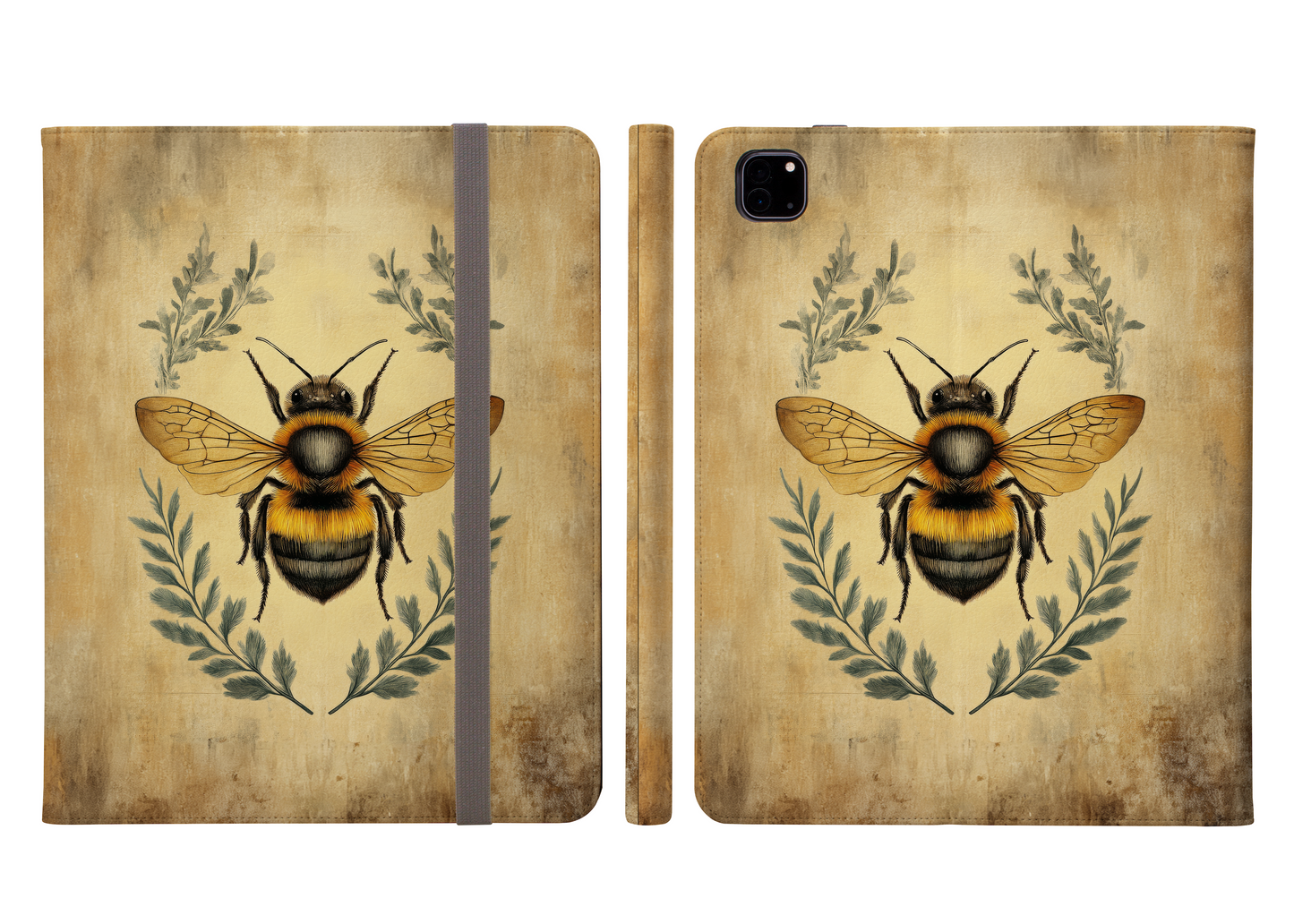 Vintage Botanical Bee Illustration with Ferns Ipad Pro 11 & Pro 12.9 Protective Case and Pencil Holder