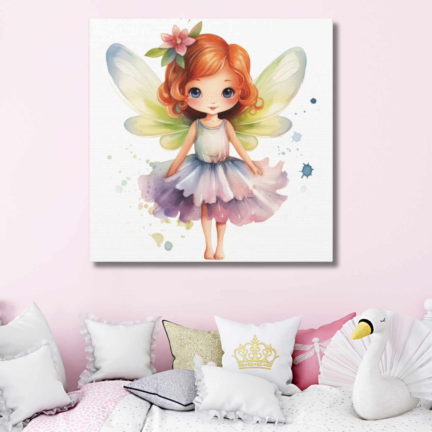 Watercolor Portrait of an Irish Red-Haired Little Girl as a Fairy Ballerina on Canvas Gallery - 5 Sizes