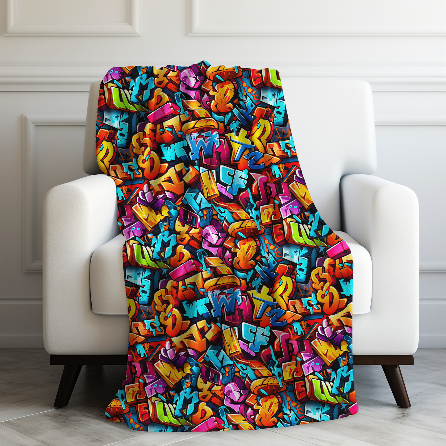 Colorful Street Art Pattern Print with Energetic Vibes Velveteen Plush Blanket 3 Sizes