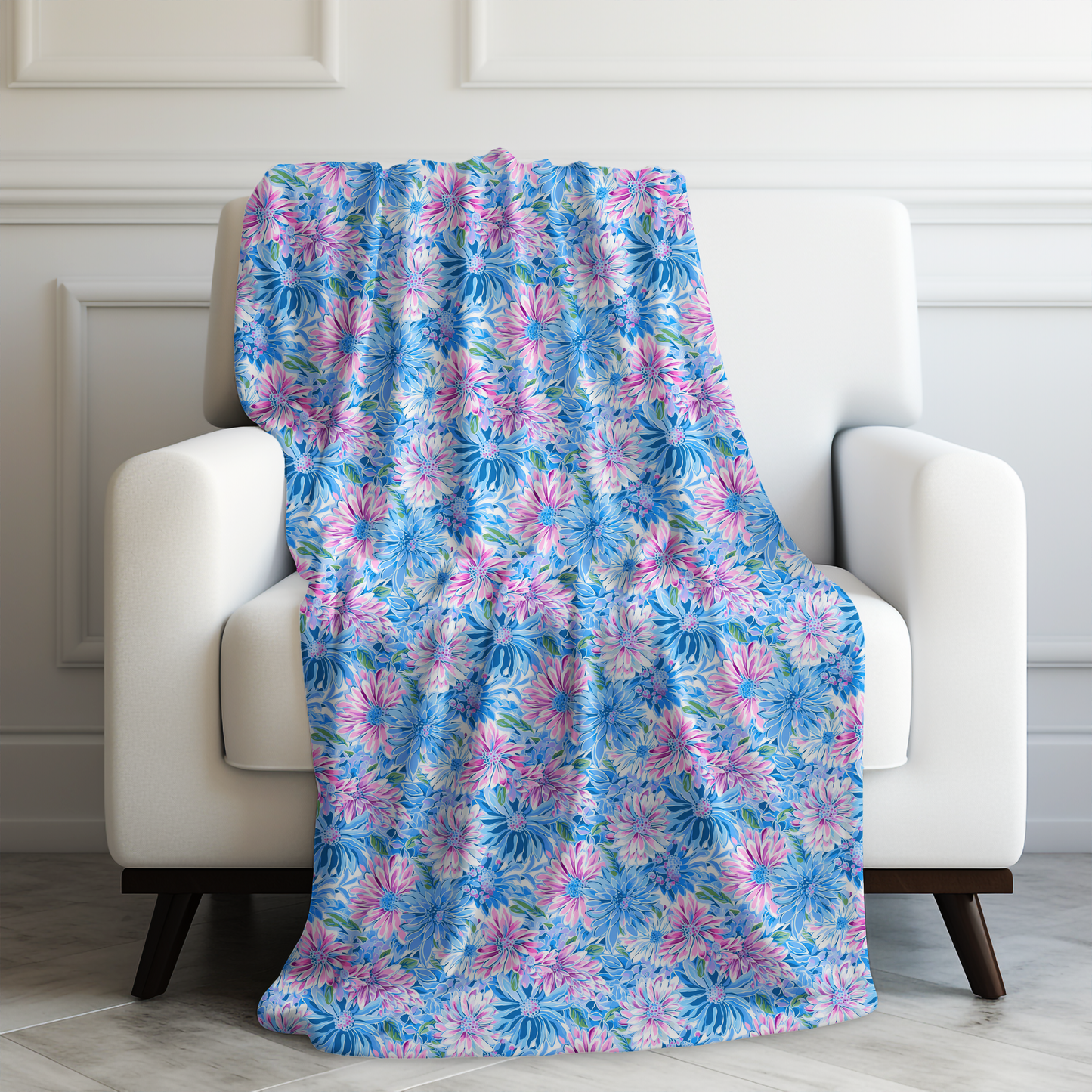 Pastel Blossom Symphony: Spring Flowers in Soft Pink and Blue Hues Velveteen Plush Blanket 3 Sizes