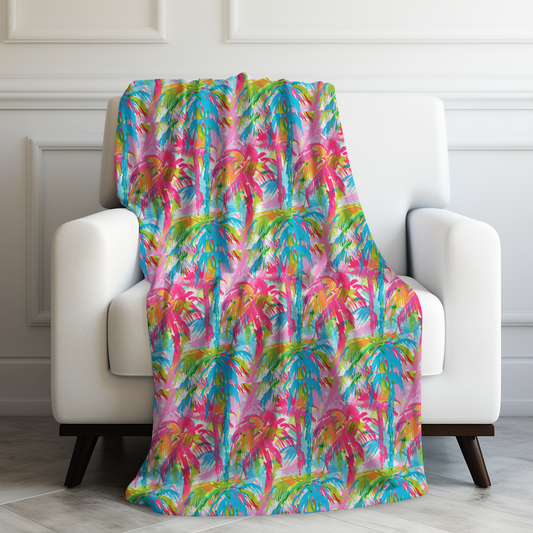 Pastel Paradise: Palm Trees in Soft Blues, Pinks, and Greens Velveteen Plush Blanket 3 Sizes