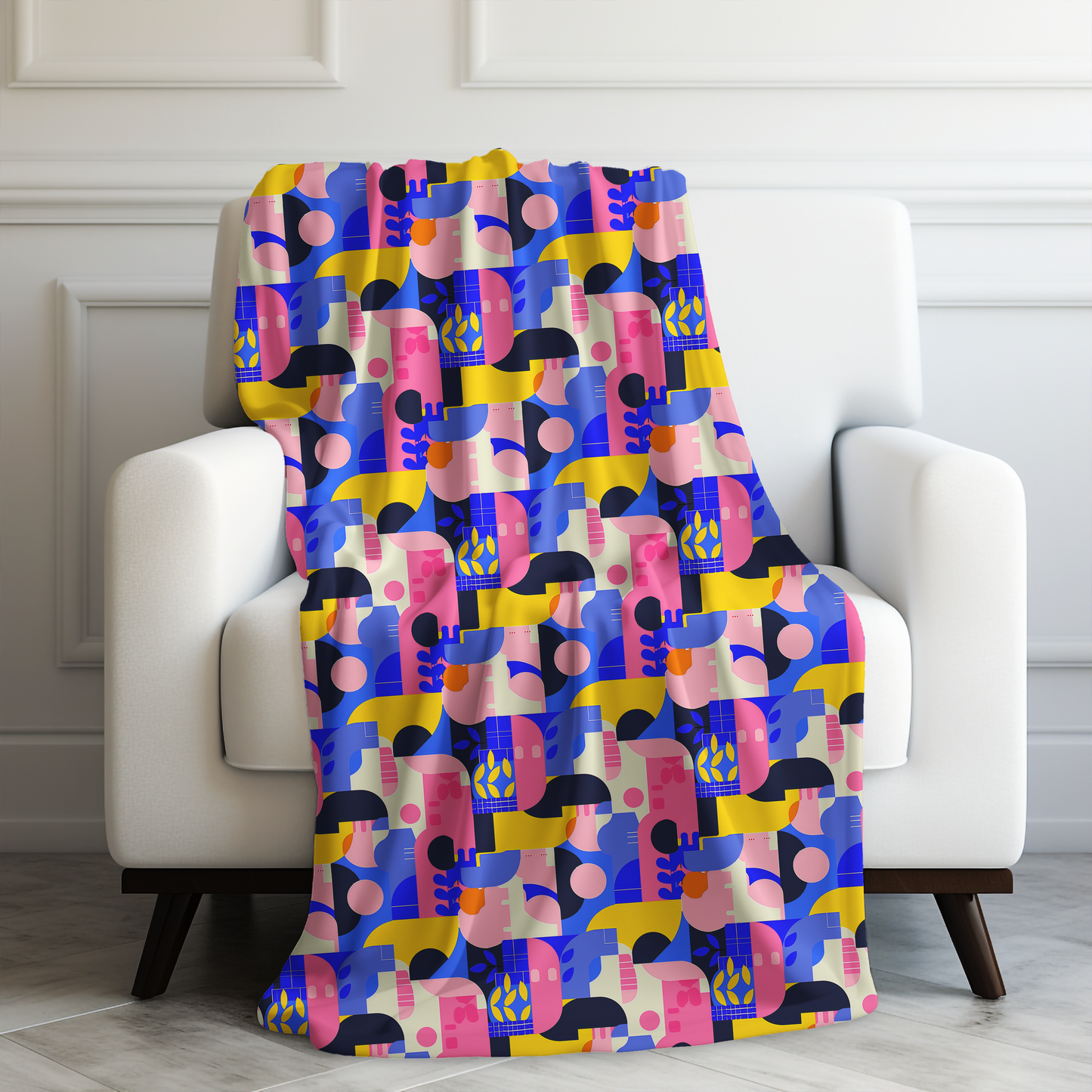 Pop Art in Vibrant Bold Geometric Colors Velveteen Plush Blanket 3 Sizes